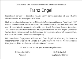 Anzeige von Franz Engel von Westfälische Nachrichten