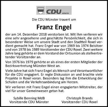 Anzeige von Franz Engel von Westfälische Nachrichten