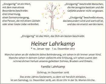 Anzeige von Heiner Lahrkamp von Westfälische Nachrichten