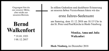Anzeige von Bernd Walkenfort von Westfälische Nachrichten