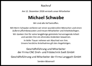 Anzeige von Michael Schwabe von Westfälische Nachrichten