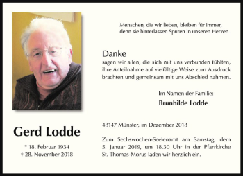 Anzeige von Gerd Lodde von Westfälische Nachrichten