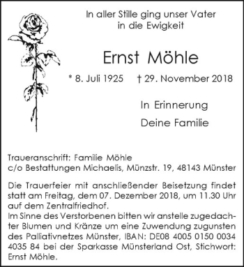 Anzeige von Ernst Möhle von Westfälische Nachrichten