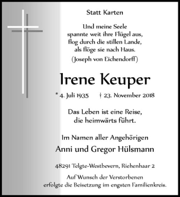Anzeige von Irene Keuper von Westfälische Nachrichten
