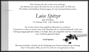 Anzeige von Luise spitzer von Westfälische Nachrichten