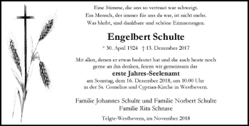 Anzeige von Engelbert Schulte von Westfälische Nachrichten