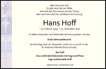 Anzeige von Hans Hoff von Westfälische Nachrichten