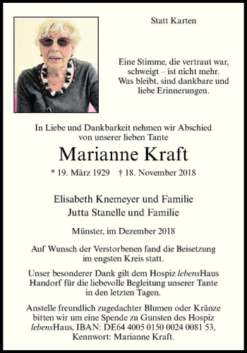 Anzeige von Marianne Kraft von Westfälische Nachrichten