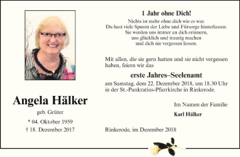Anzeige von Angela Hälker von Westfälische Nachrichten