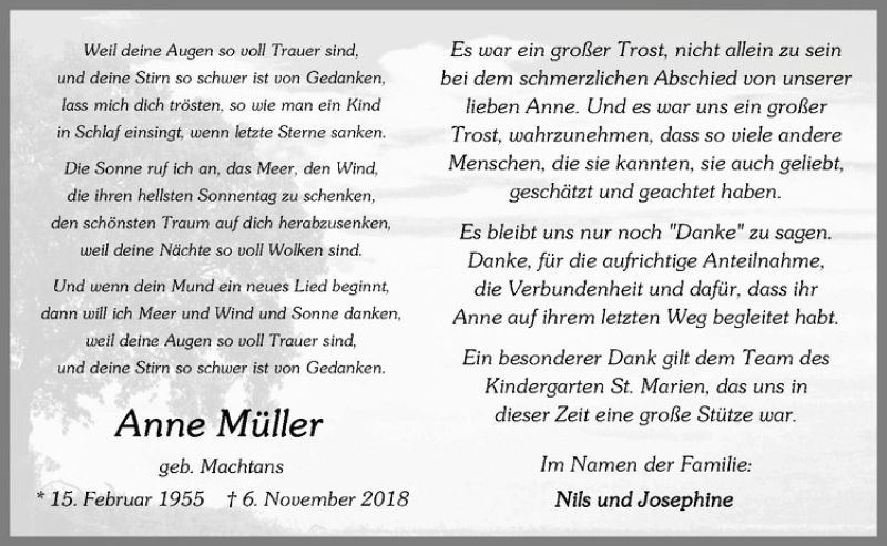  Traueranzeige für Anne Müller vom 21.12.2018 aus Westfälische Nachrichten