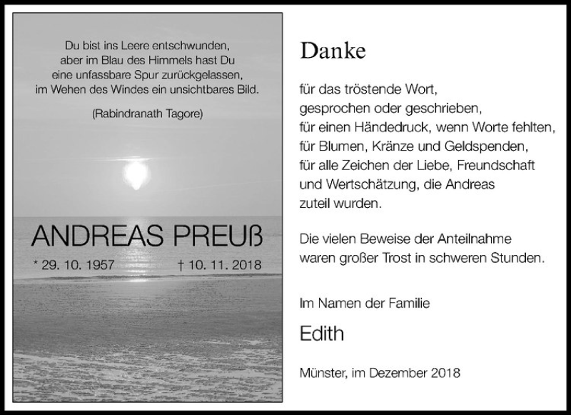  Traueranzeige für Andreas Preuß vom 22.12.2018 aus Westfälische Nachrichten