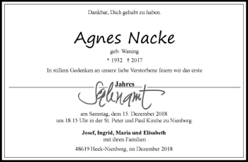 Anzeige von Agnes Nacke von Westfälische Nachrichten