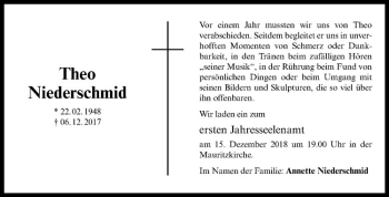 Anzeige von Theo Niederschmid von Westfälische Nachrichten