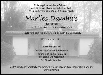 Anzeige von Marlies Damhuis von Westfälische Nachrichten