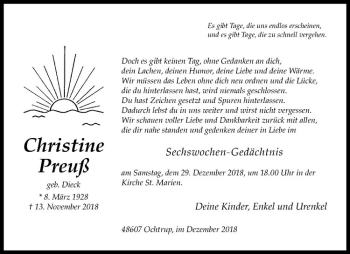 Anzeige von Christine Preuß von Westfälische Nachrichten