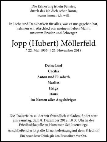 Anzeige von Hubert Möllerfeld von Westfälische Nachrichten