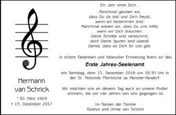 Anzeige von Hermann van Schrick von Westfälische Nachrichten