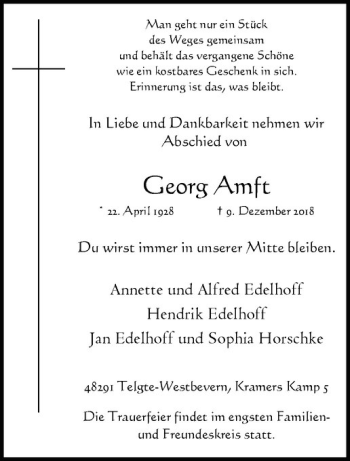 Anzeige von Georg Amft von Westfälische Nachrichten