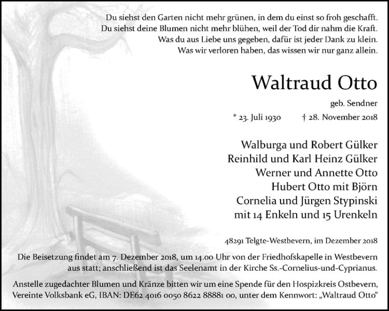  Traueranzeige für Waltraud Otto vom 01.12.2018 aus Westfälische Nachrichten