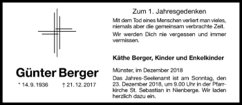 Anzeige von Günter Berger von Westfälische Nachrichten