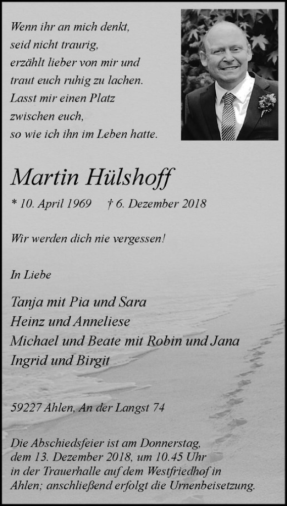  Traueranzeige für Martin Hülshoff vom 08.12.2018 aus Westfälische Nachrichten