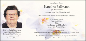 Anzeige von Karoline Fellmann von Westfälische Nachrichten