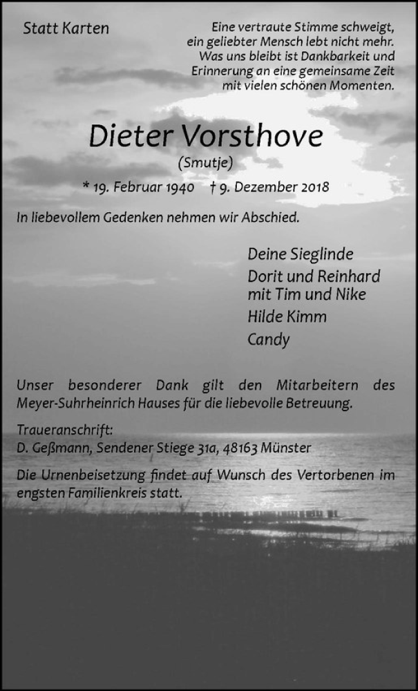  Traueranzeige für   vom 12.12.2018 aus Westfälische Nachrichten