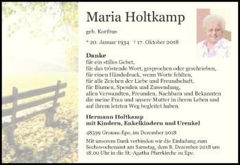 Anzeige von Maria Holtkamp von Westfälische Nachrichten