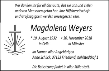 Anzeige von Magdalena Weyers von Westfälische Nachrichten