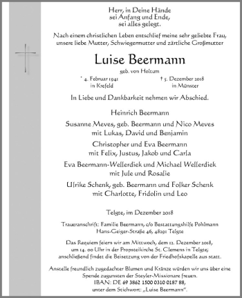 Anzeige von Luise Beermann von Westfälische Nachrichten