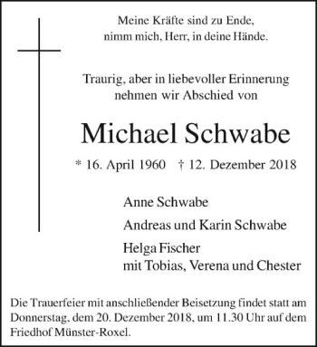Anzeige von Michael Schwabe von Westfälische Nachrichten