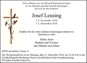 Anzeige von Josef Leusing von Westfälische Nachrichten