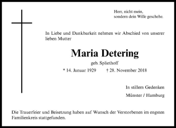 Anzeige von Maria Detering von Westfälische Nachrichten