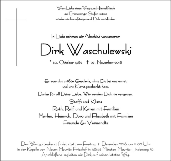 Anzeige von Dirk Waschulewski von Westfälische Nachrichten