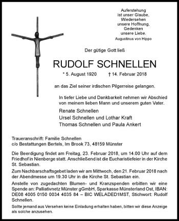 Anzeige von Rudolf Schnellen von Westfälische Nachrichten