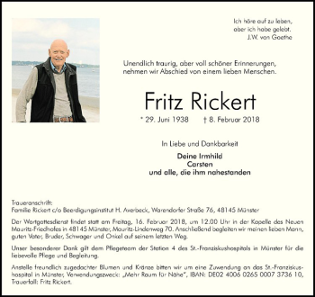 Anzeige von Fritz Rickert von Westfälische Nachrichten