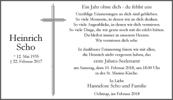 Anzeige von Heinrich Scho von Westfälische Nachrichten