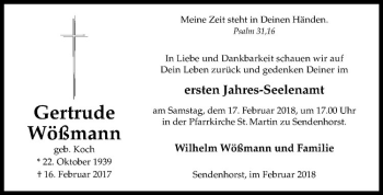Anzeige von Gertrude Wößmann von Westfälische Nachrichten
