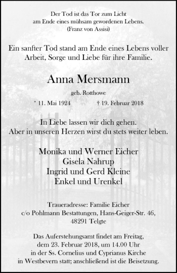 Anzeige von Anna Mersmann von Westfälische Nachrichten