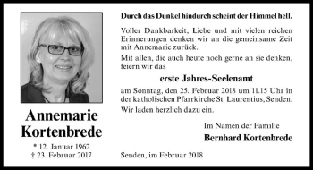 Anzeige von Annemarie Kortenbrede von Westfälische Nachrichten