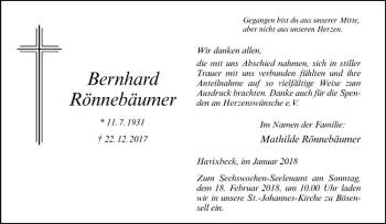 Anzeige von Bernhard Rönnebäumer von Westfälische Nachrichten