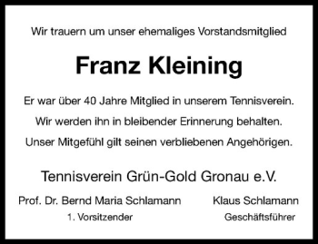 Anzeige von Franz Kleining von Westfälische Nachrichten