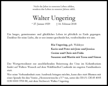 Anzeige von Walter Ungering von Westfälische Nachrichten