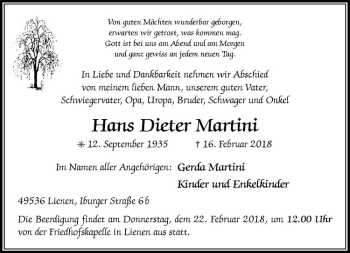 Anzeige von Hans Dieter Martini von Westfälische Nachrichten