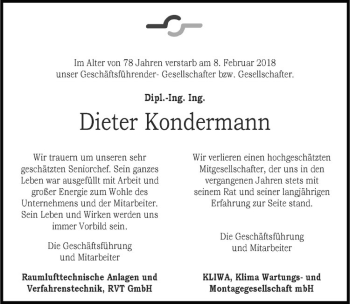 Anzeige von Dieter Kondermann von Westfälische Nachrichten
