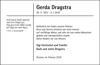 Anzeige von Gerda Dragstra von Westfälische Nachrichten
