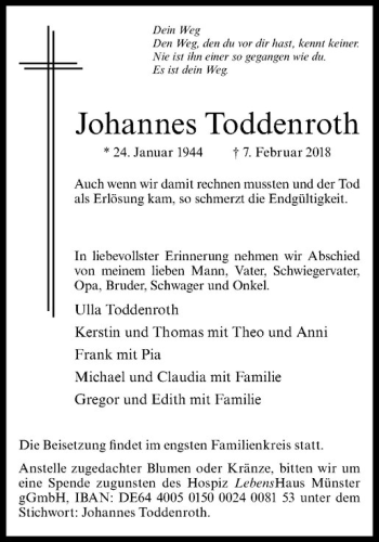Anzeige von Johannes Toddenroth von Westfälische Nachrichten