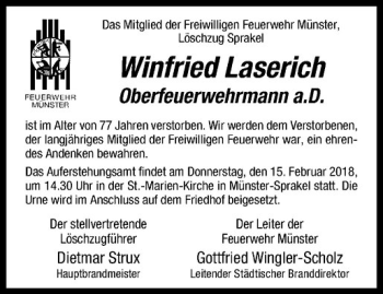 Anzeige von Winfried Laserich von Westfälische Nachrichten