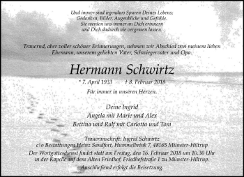 Anzeige von Hermann Schwirtz von Westfälische Nachrichten