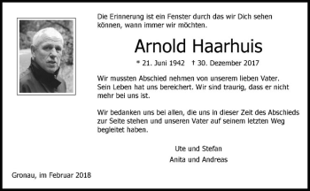 Anzeige von Arnold Haarhuis von Westfälische Nachrichten